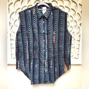 Jaded Gypsy Distressed Blue Boho Sleeveless Cut-off Top OSFM NWT